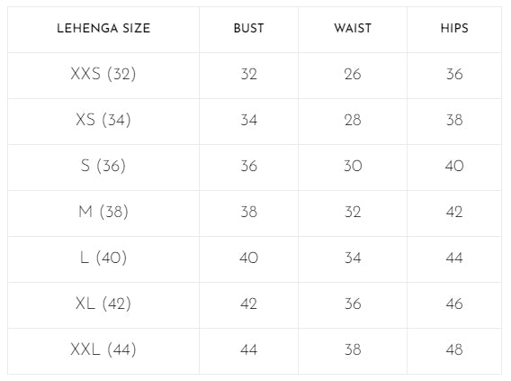 Size Chart (Inches)
