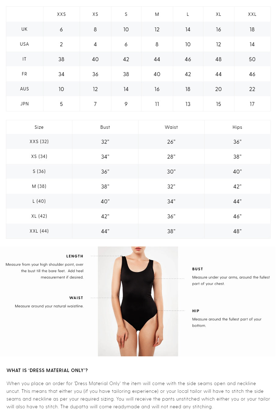 Size Chart (Inches)