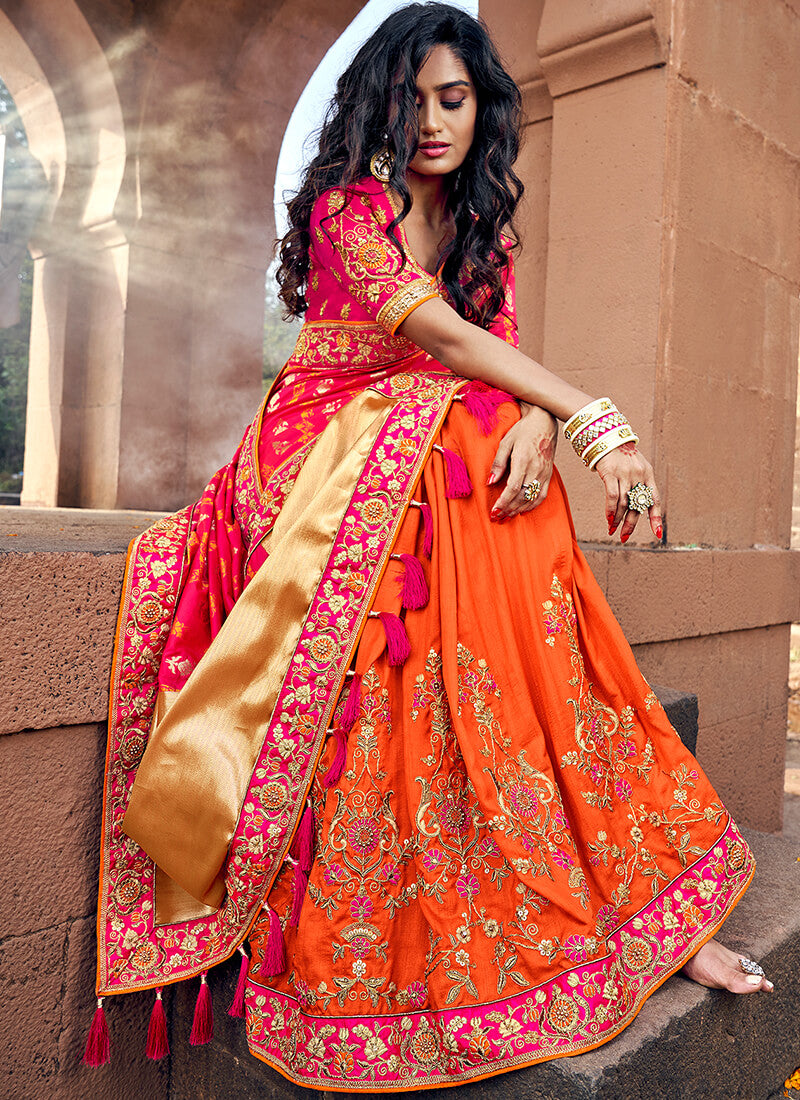 Hot Pink and Orange Saree
