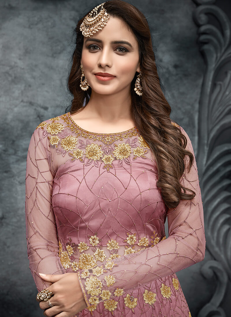 Dusty Rose Embroidered Net Anarkali