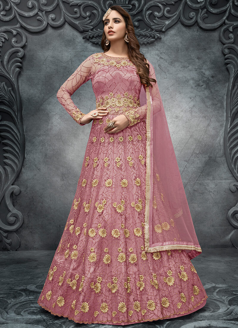 Dusty Rose Embroidered Net Anarkali