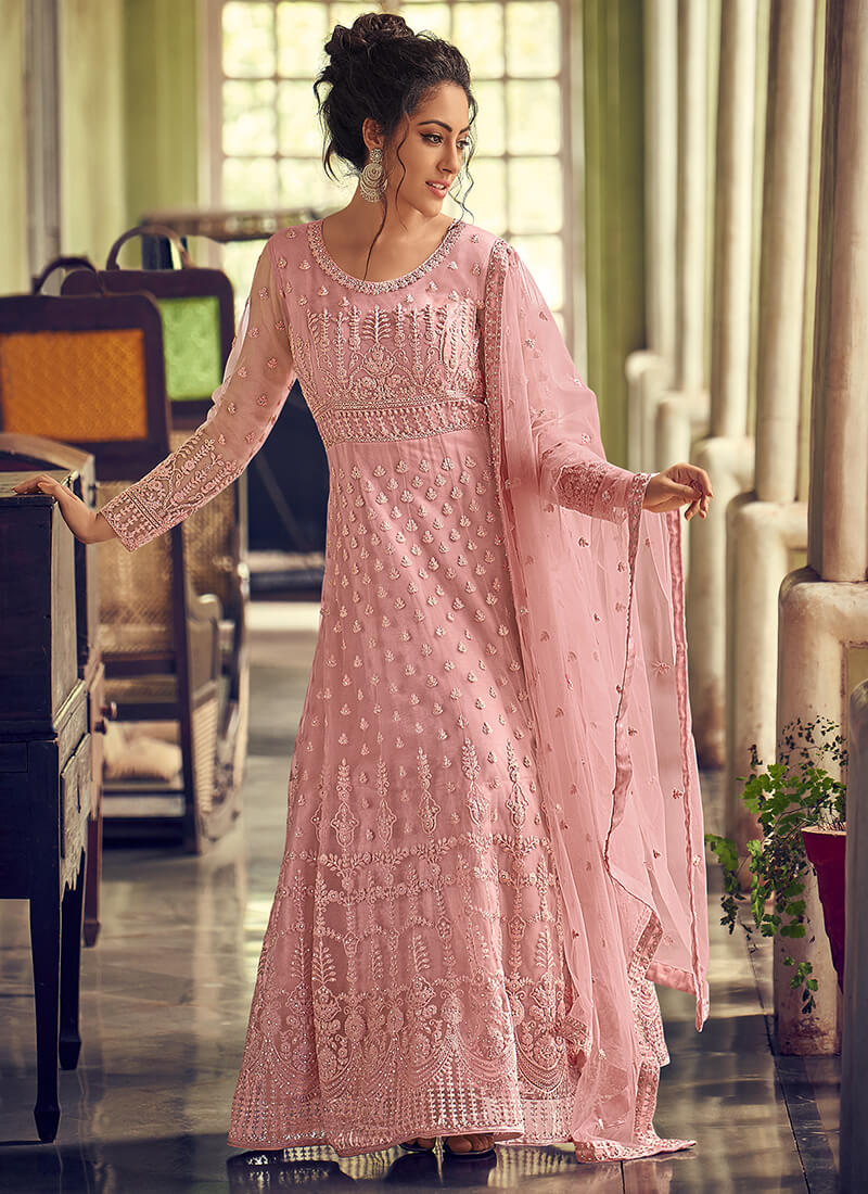 Rose Pink Embroidered Anarkali Suit