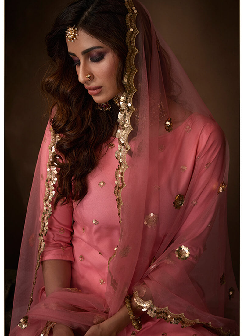 Pink and Gold Sequins Gharara Suit
