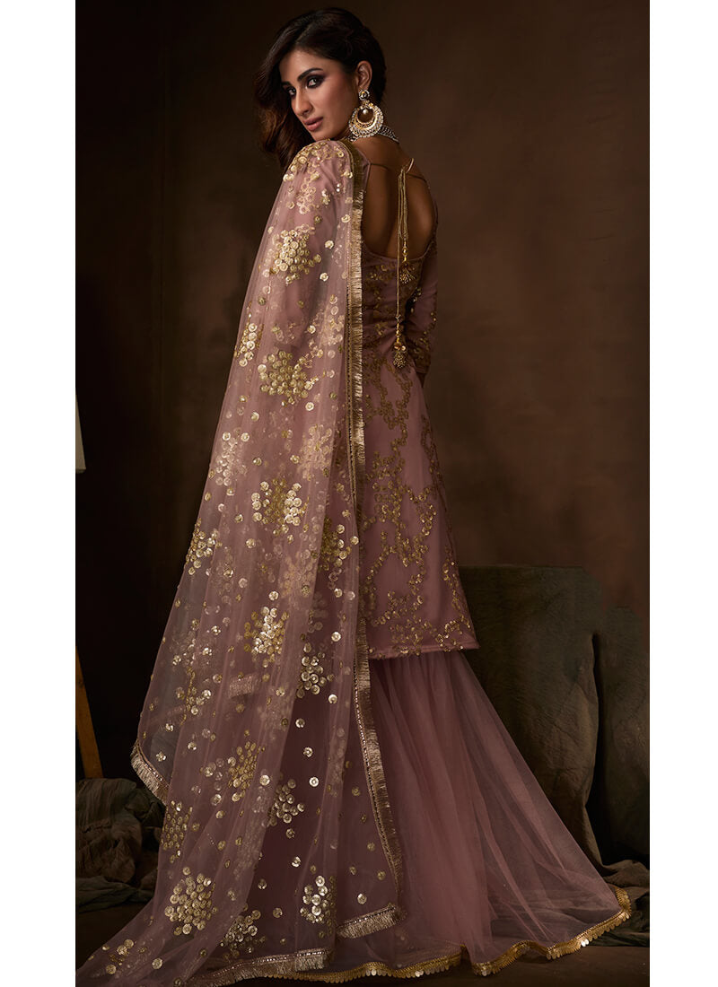 Light Purple and Gold Sequins Gharara Suit