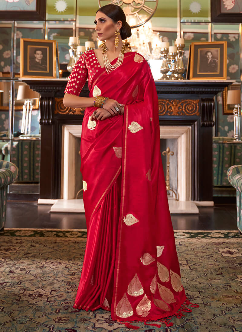 Red Satin Silk Saree