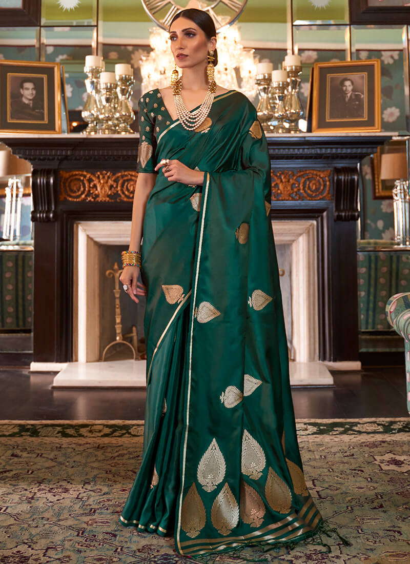 Green Satin Silk Saree