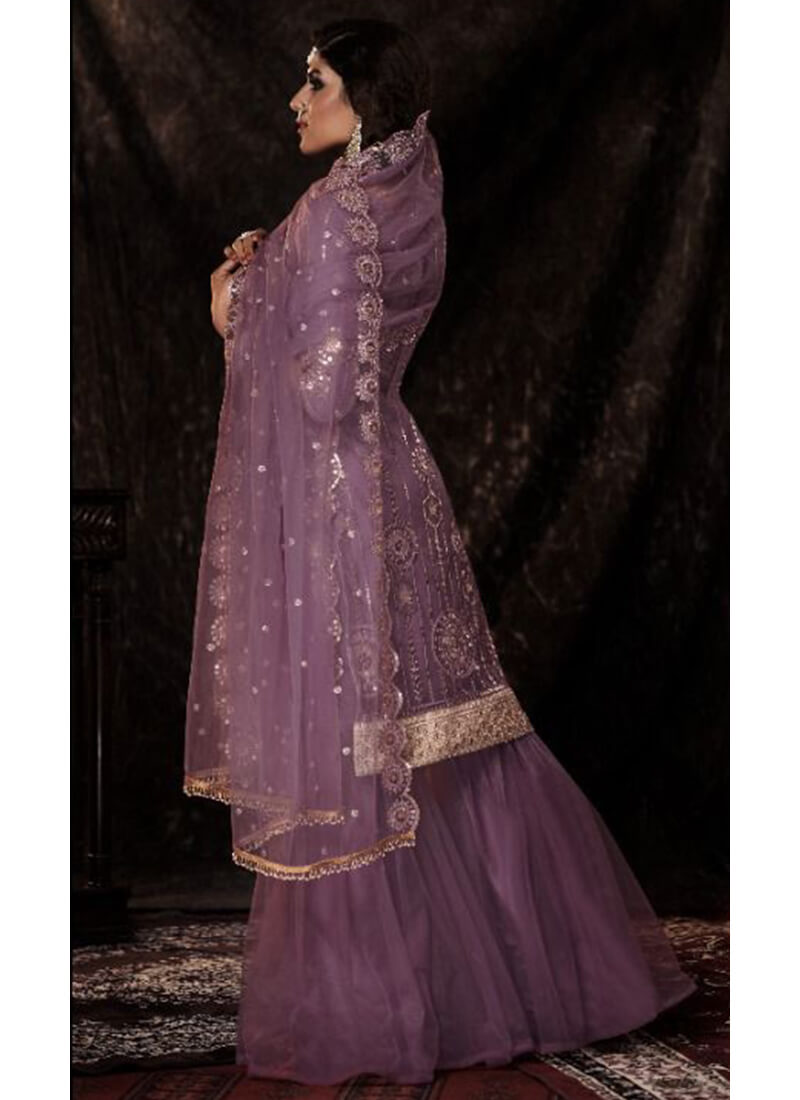 Dusty Purple Embroidered Sequins Sharara
