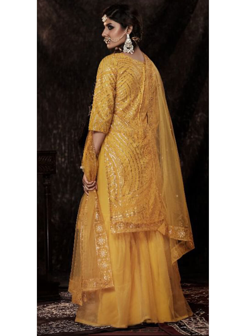 Yellow Embroidered Sequins Sharara