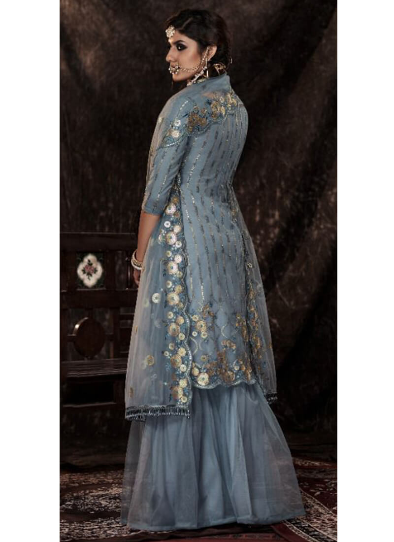 Dusty Blue Embroidered Sequins Sharara