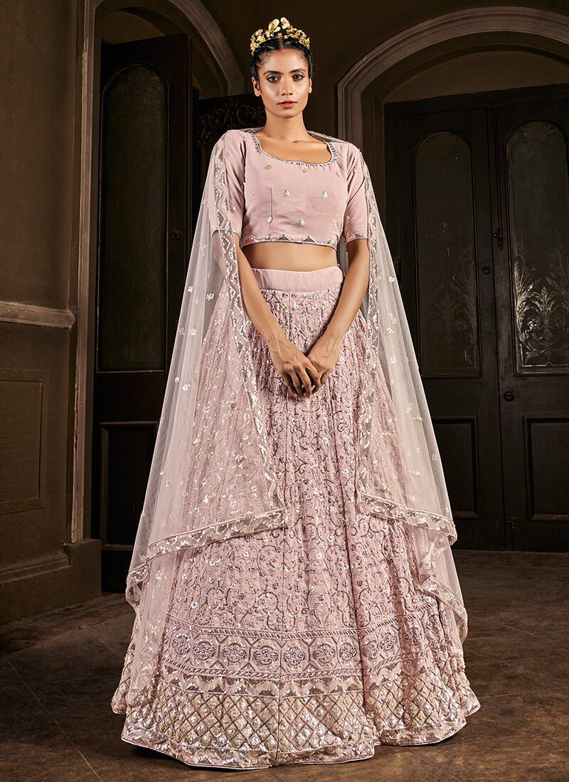 Dusty Pink Embroidered Georgette Lehenga
