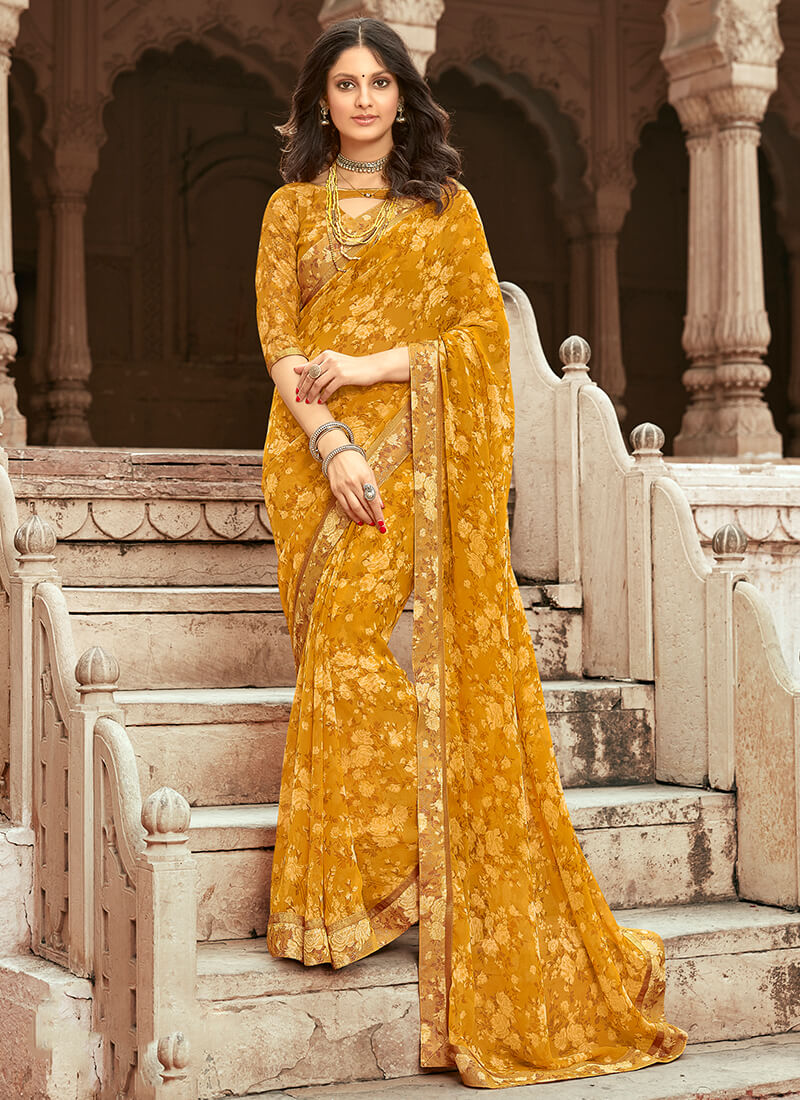 Art Silk Embroidered Sangeet Wear Yellow Color Saree With Designer Blouse