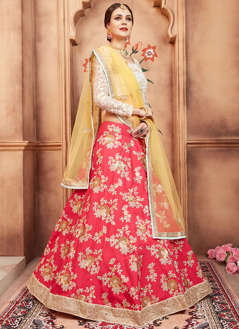 Multicolor Hot Pink Embroidered Lehenga