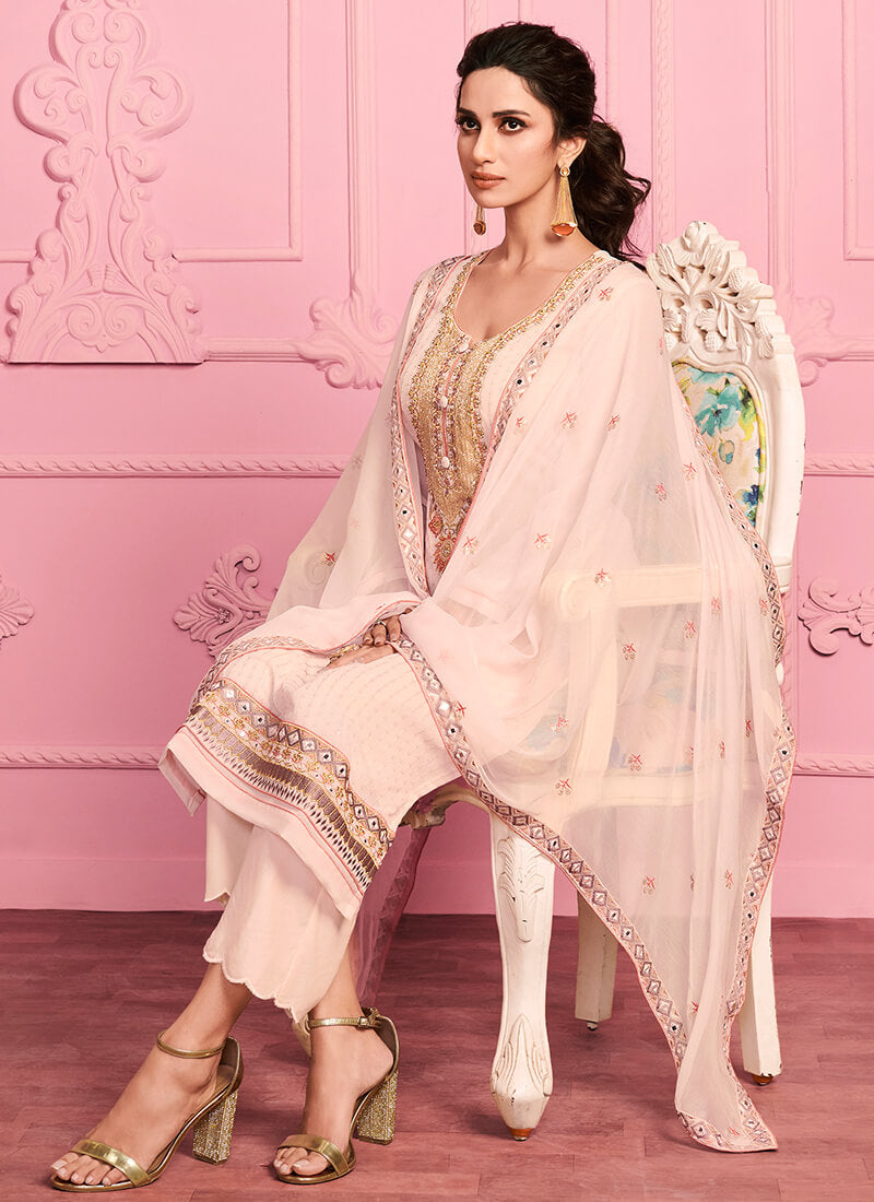 Blush Embroidered Georgette Straight Suit
