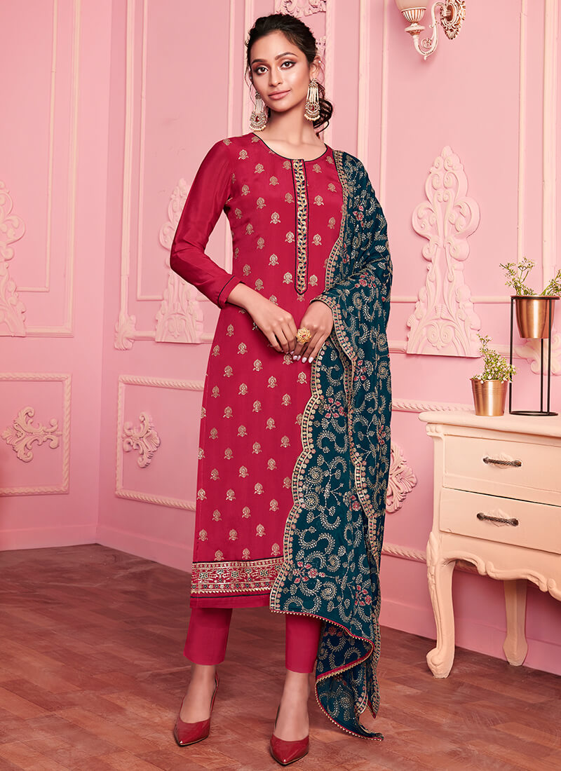 Crimson Embroidered Georgette Pant Suit