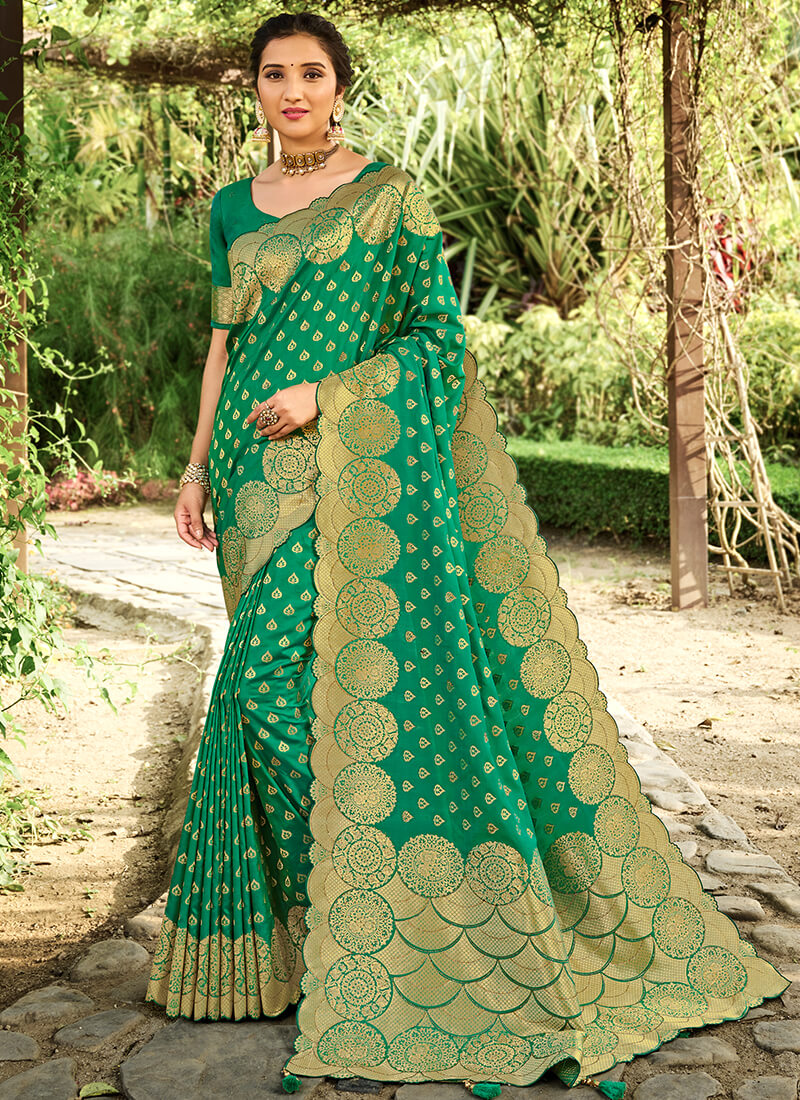 Green Embroidered Silk Saree