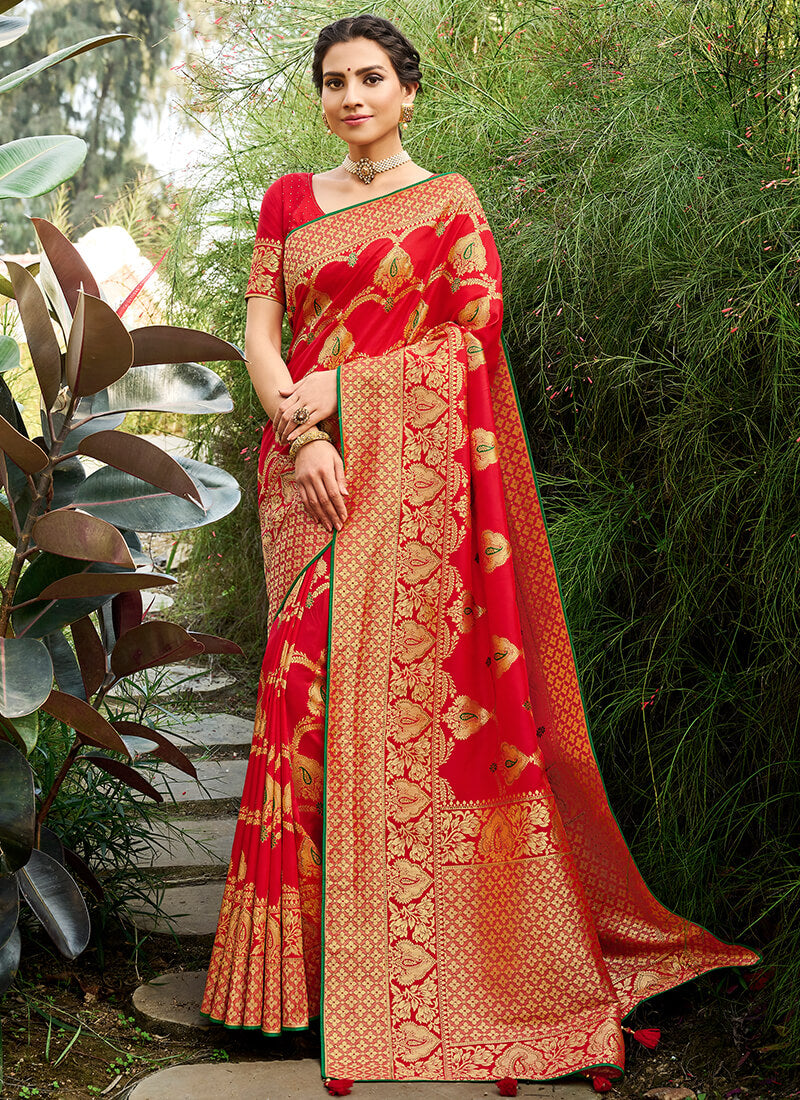Red Embroidered Silk Saree