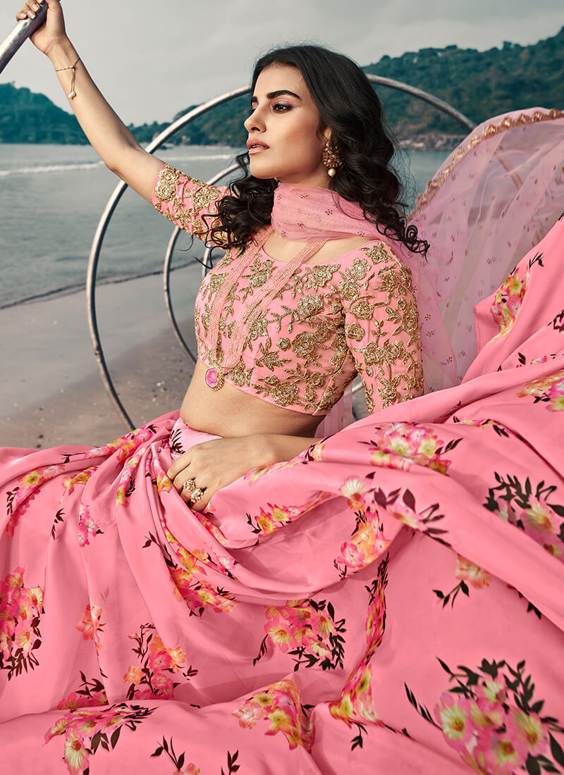Pink Embroidered Floral Lehenga