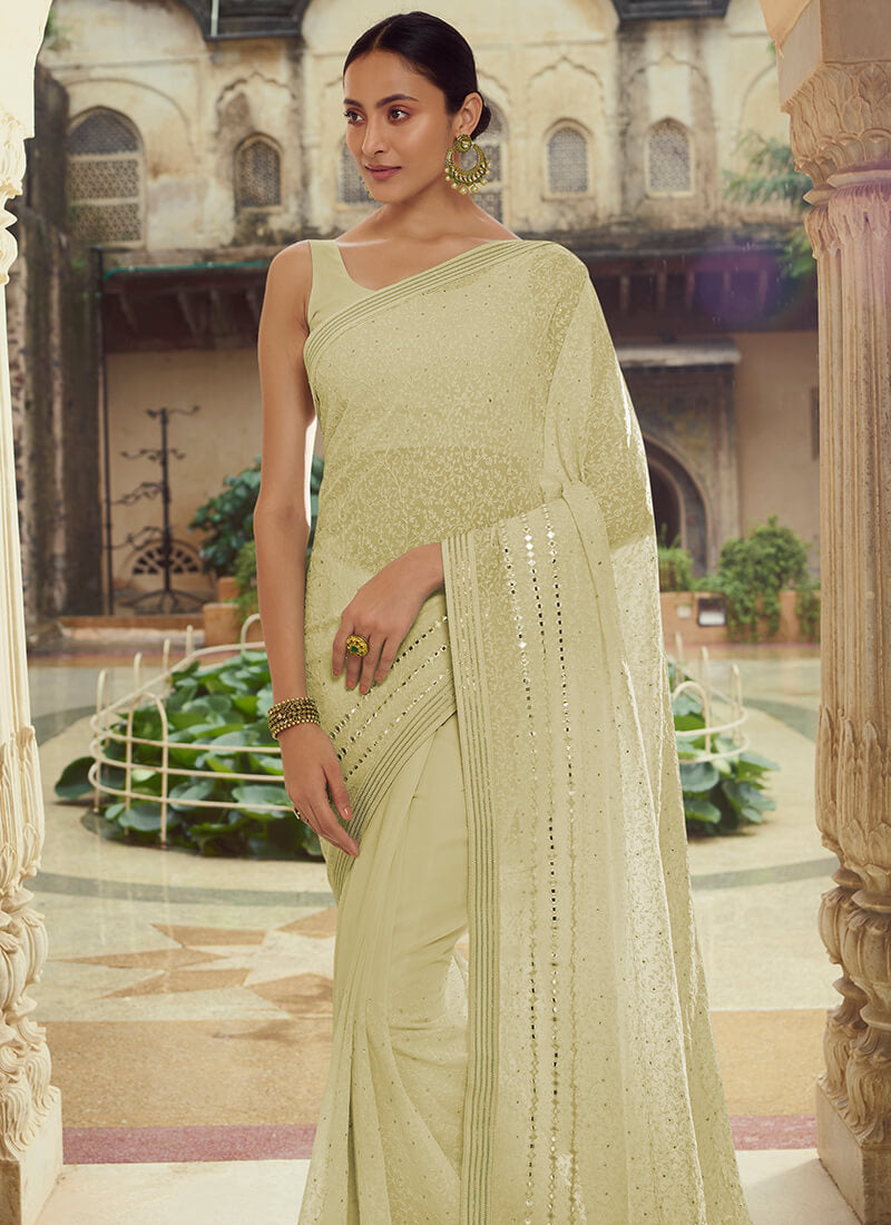 Light Green Embroidered Georgette Saree