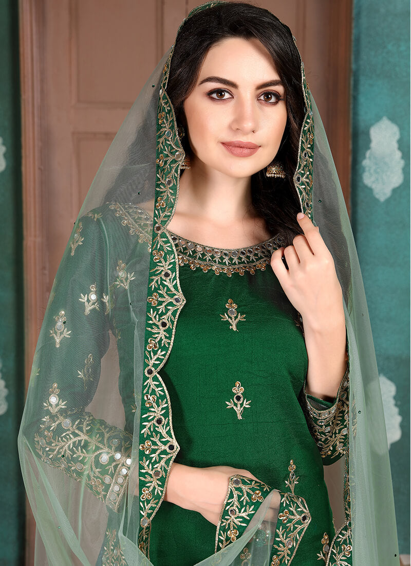 Green colour punjabi suit with beautiful embroidery | Fashion sketches  dresses, Women dresses classy, Party wear indian dresses