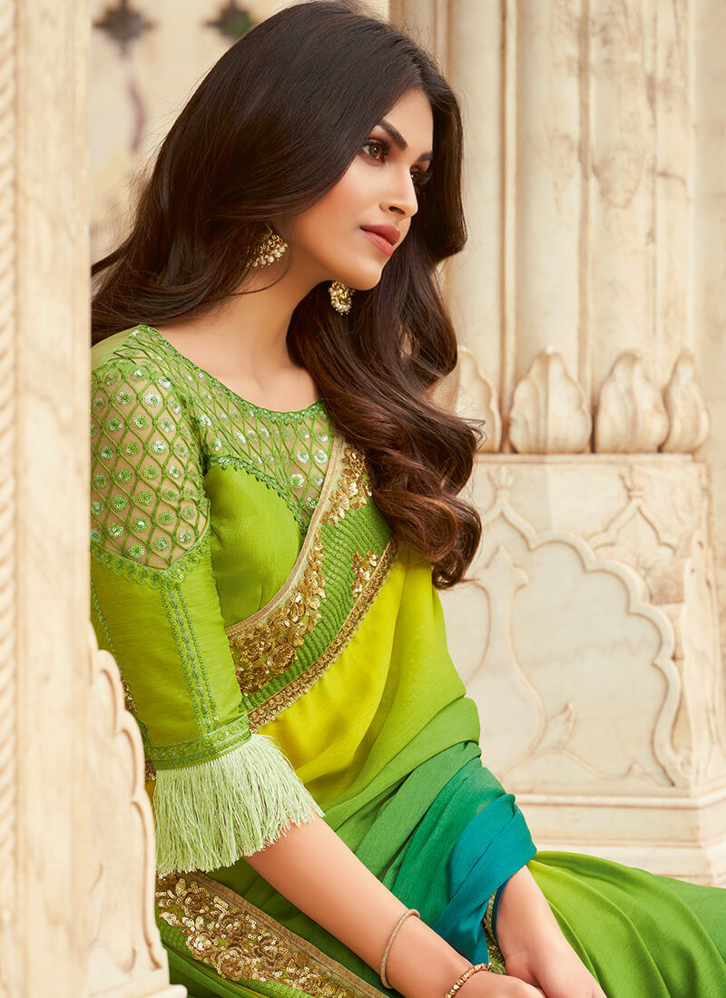 Green Multicolor Embroidered Silk Saree