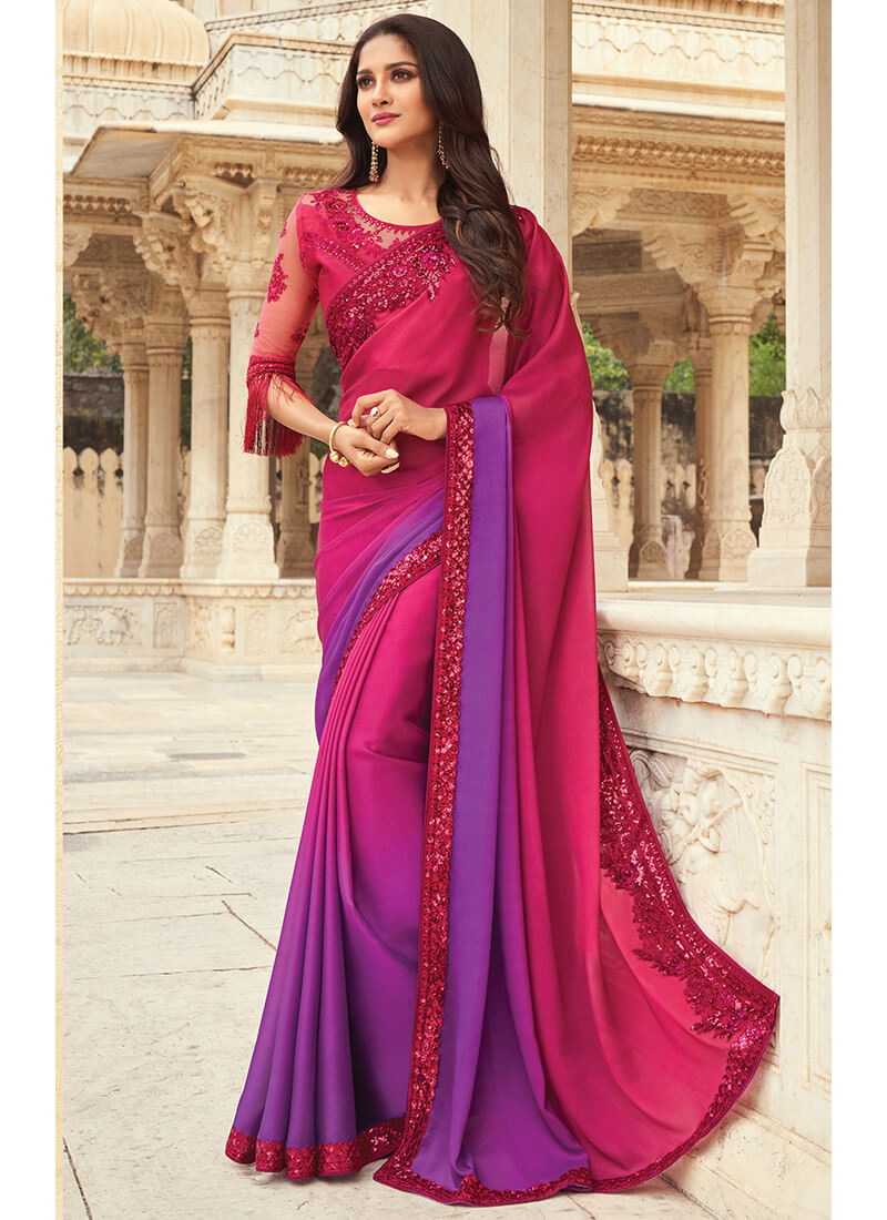 Magenta Multicolor Embroidered Silk Saree
