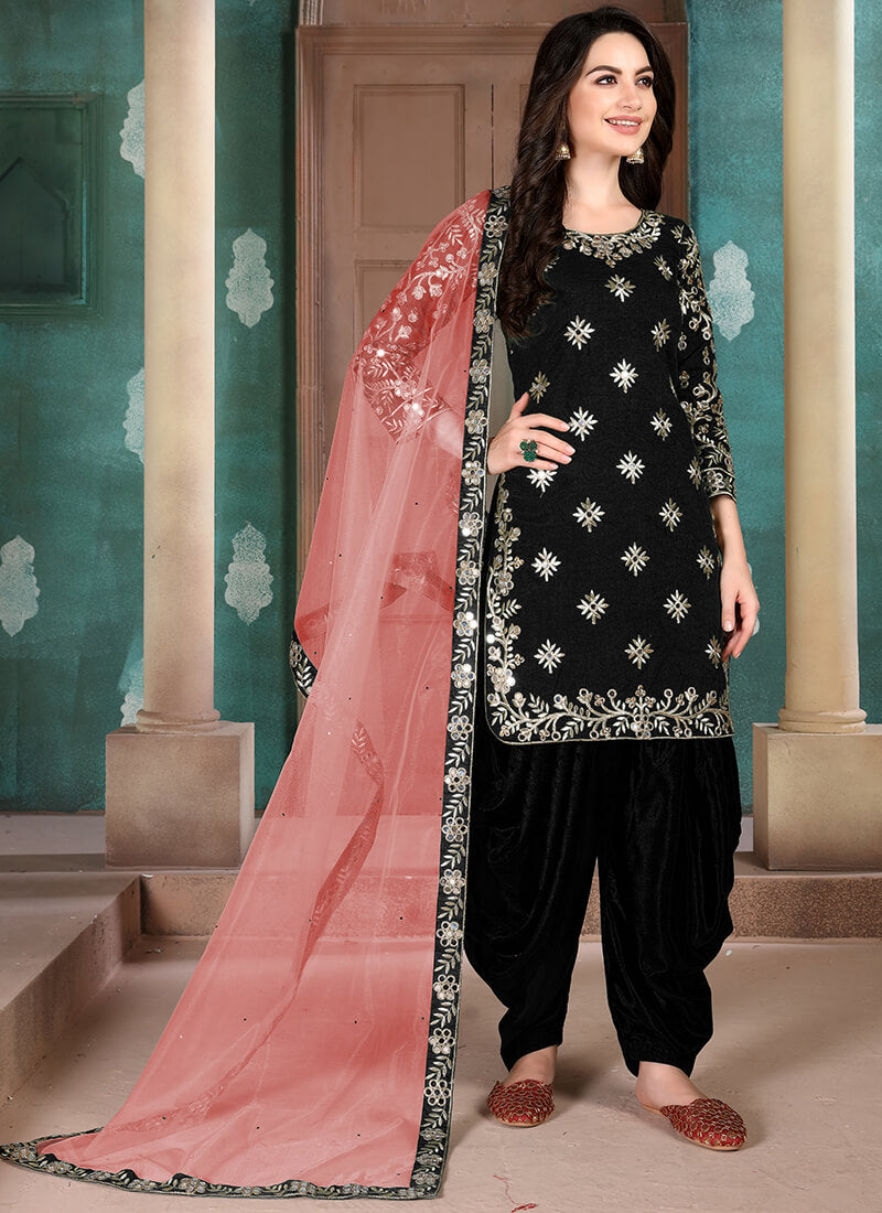 Black Mirror Embroidered Silk Punjabi Suit