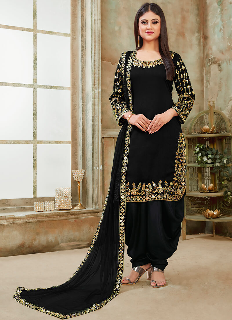 Black Mirror Embroidered Art Silk Punjabi Suit