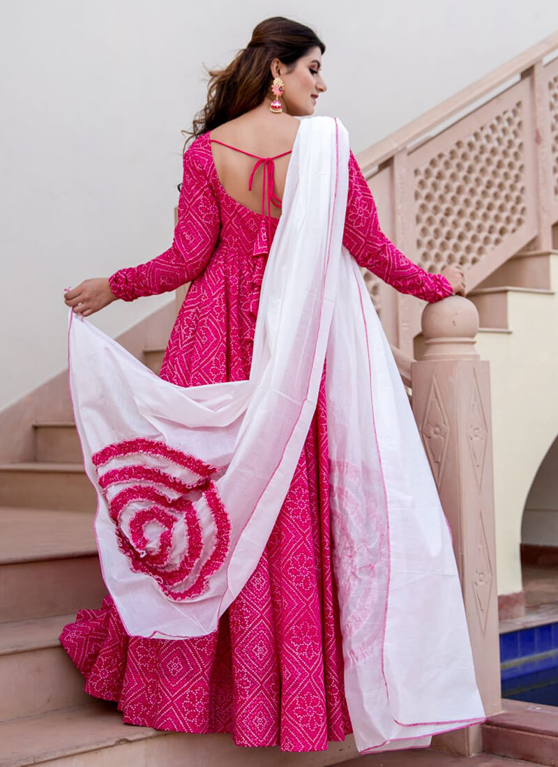 Hot Pink and White Embroidered Anarkali